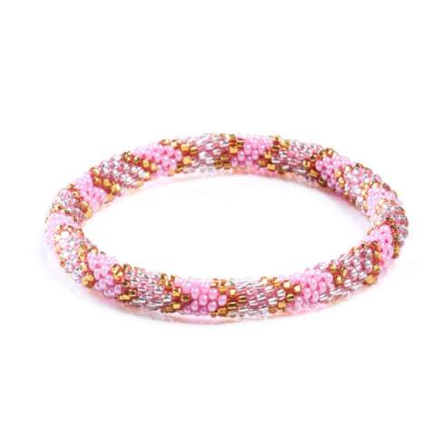Hochet rose | Bracelet de perles de verre de l'Himalaya